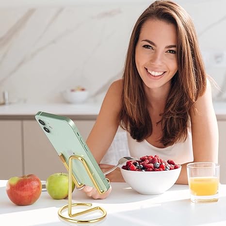 ROPOSY Cell Phone Stand for Desk, Cute Metal Gold Cell Phone Stand Holder Desk Accessories, Compatible with All Mobile Phones, iPhone, iPad - Image 3