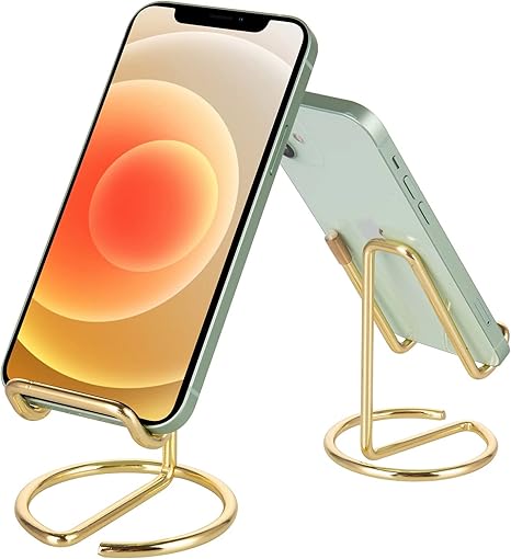 ROPOSY Cell Phone Stand for Desk, Cute Metal Gold Cell Phone Stand Holder Desk Accessories, Compatible with All Mobile Phones, iPhone, iPad