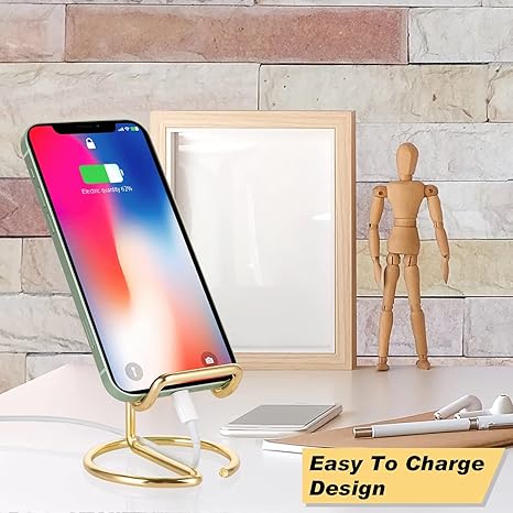 ROPOSY Cell Phone Stand for Desk, Cute Metal Gold Cell Phone Stand Holder Desk Accessories, Compatible with All Mobile Phones, iPhone, iPad - Image 2