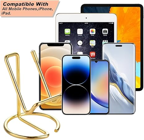 ROPOSY Cell Phone Stand for Desk, Cute Metal Gold Cell Phone Stand Holder Desk Accessories, Compatible with All Mobile Phones, iPhone, iPad - Image 4